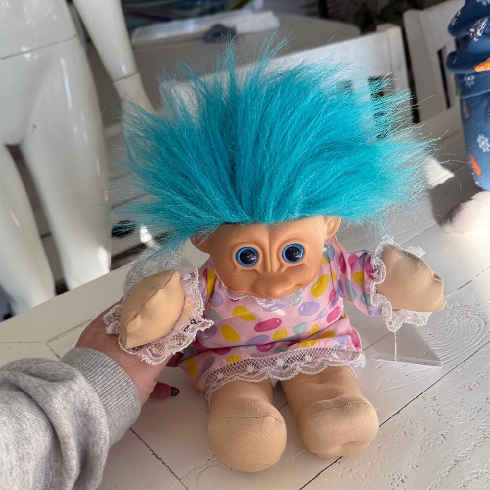 🍄Vintage Colorful Troll Doll with Blue Hair